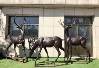 园林铸铜麋鹿雕塑 风景区仿真雕塑 广场小品